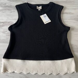 Industry Ribbed Sweater Tank w/ Scalloped Hem | Black/White | NWT | XL